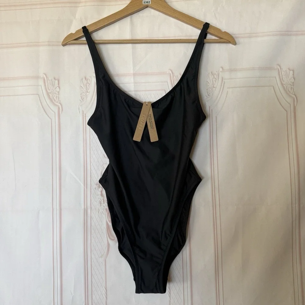 Skims Signature Swim Scoop Neck One Piece Onyx Black Women's Size M NWT